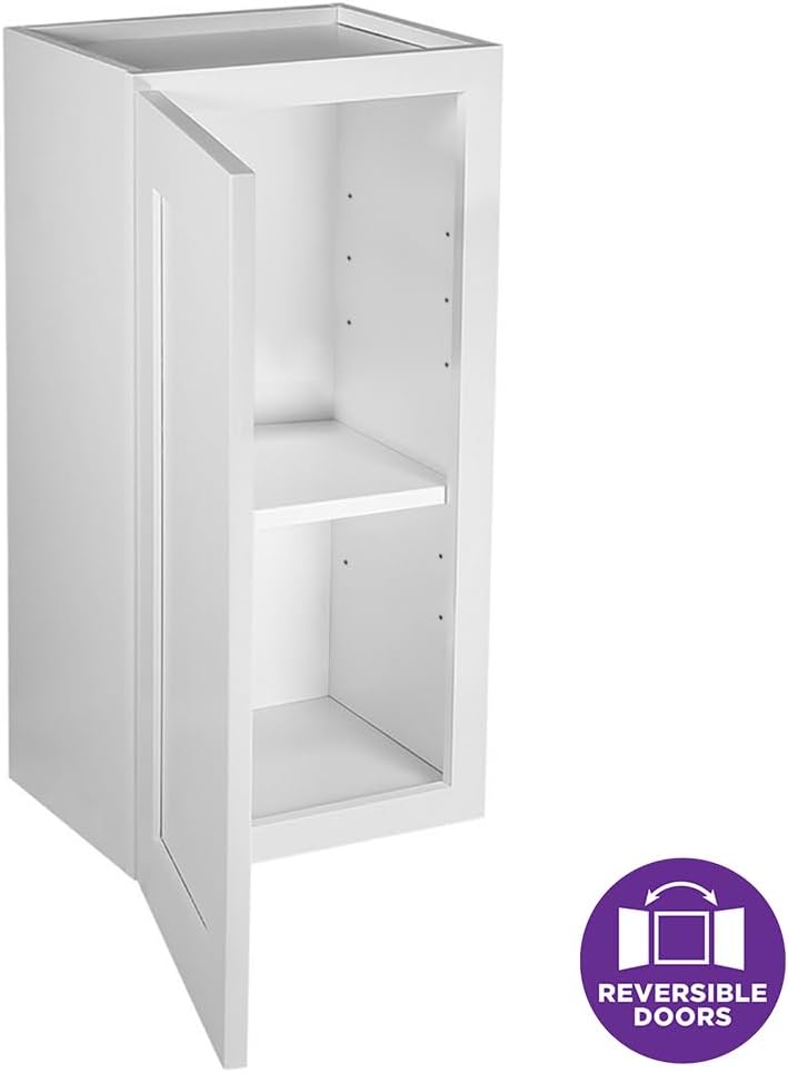 Design House Brookings Kitchen Wall Cabinet, 12", White | Adjustable Shelves, Adjustable Hinges, Wall Mount, Contemporary/Modern, Wood, Kitchen, 561530