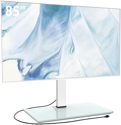 FITUEYES Universal TV Stand with Swivel Mount for 50-85 inch Flat Screens - Height Adjustable Tempered Glass Base Holds up to 143 lbs