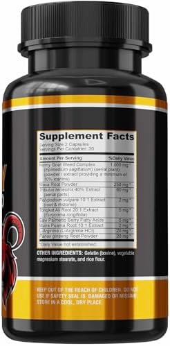 YUMMYVITE Horny Goat Weed Extra Strength Blend, w. Maca, Arginine, Ginseng, Tribulus, Tongkat, Libido, Stamina, Energy Support, Non-GMO Formula