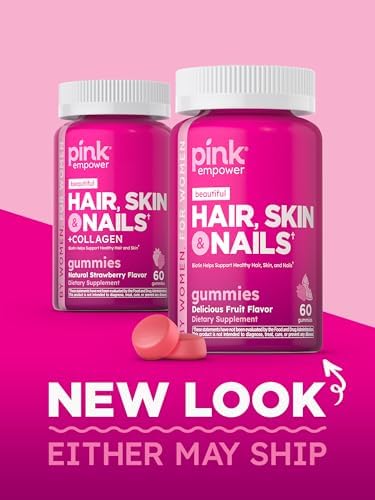 PINK Hair Skin Nails Gummies | Plus 2,500 mcg of Biotin | 60 Count