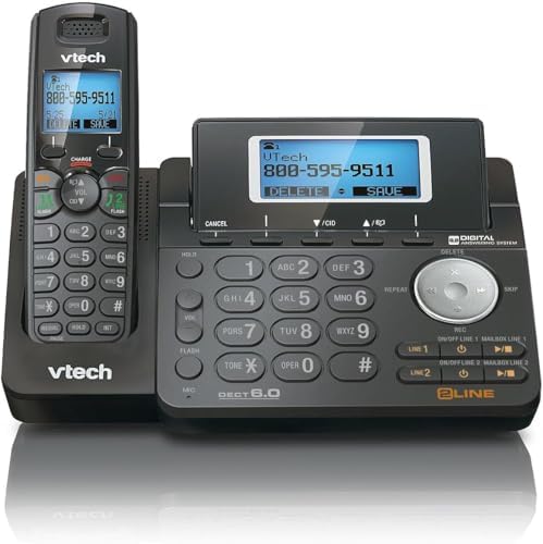 VTech DS6151-11 DECT 6.0 2-Line Expandable Cordless Phone + (3) DS6101-11 Accessory Handset, Black