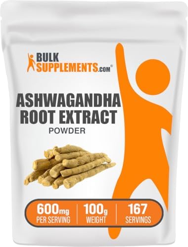 BulkSupplements.com Ashwagandha Root Extract Powder - Ashwagandha Supplement, Herbal Supplement - Vegan & Gluten Free, 600mg per Serving, 1kg (2.2 lbs) (Pack of 1)
