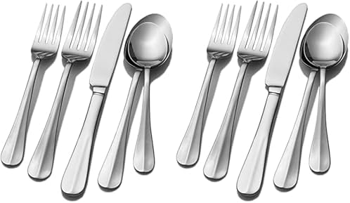 Pfaltzgraff Frost 53-Piece Flatware Set, 18/0 Stainless Steel Silverware Set for 8 with Steak Knives, Serving Pieces, Dishwasher Safe