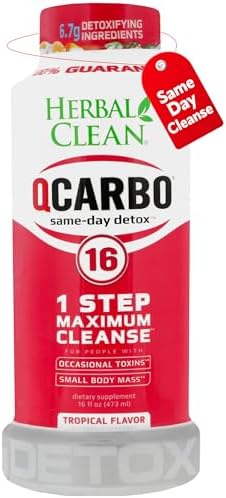 Herbal Clean Qcarbo16 Same-Day Detox Cleanse Drink (16 fl oz) - Tropical Flavor Full Body Cleanse* Detox Drink for Moderate Toxin Level*