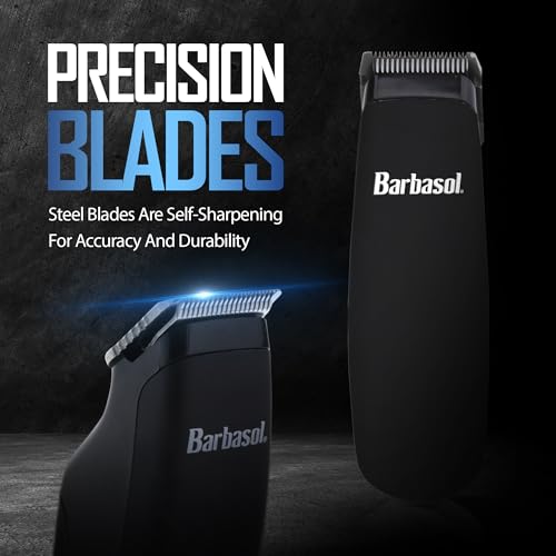 Barbasol Touch Up Trimmer for Men, Compact Electric Xtreme Precision Beard and Hair Trimmer with Stainless Steel Blades & 3 Guide Combs (3, 6, 10mm)