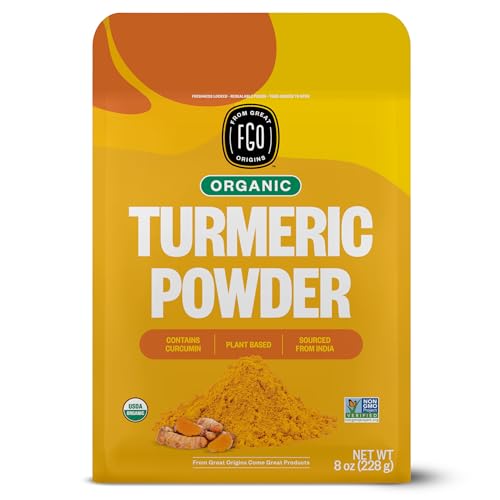 FGO Organic Turmeric Powder w/Curcumin, 8oz Resealable Pouch, USDA Organic and Non-GMO, Sourced from India, Packaging May Vary (Pack of 1)