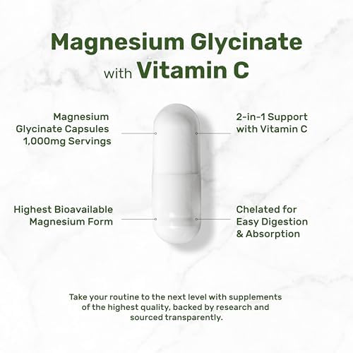Magnesium Glycinate 500mg Per Capsule (1000mg Per Serving) Plus Vitamin C