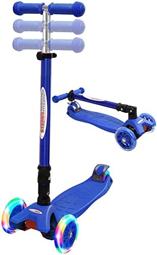 ChromeWheels Foldable Scooters for Kids, Deluxe Kick Scooter 4 Adjustable Height 132lbs Weight Limit 3 Wheel, Lean to Steer LED Light Up Wheels