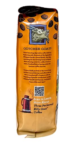 Raven's Brew Coffee Three Peckered Billy Goat, 12 Ounce - Dark Roast - Full Body with a Long Sweet Finish (Organic Ground, 12 oz)