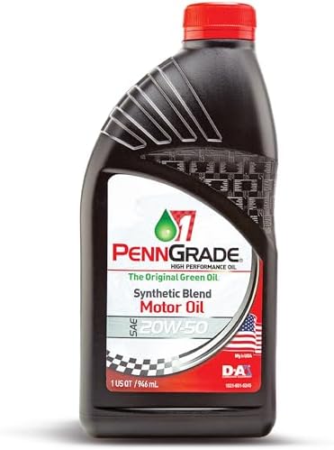 PENN GRADE 1, Synthetic Blend High Performance Oil SAE 20W-50,1 Quart (Twelve Pack)
