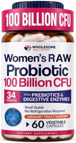 Wholesome Wellness Dr. Formulated Raw Probiotics for Women 100 Billion CFUs Capsules with Prebiotics, Digestive Enzymes, Approved for Adults