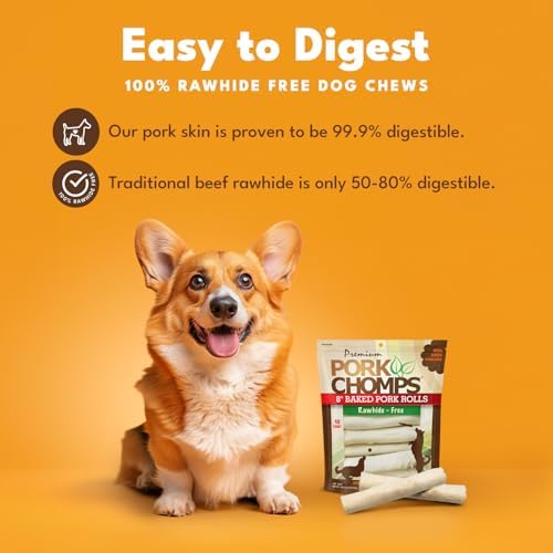 Pork Chomps Rawhide Free Pork Skin Dog Chews, Chicken Wrap, 8in Rolls, 2ct