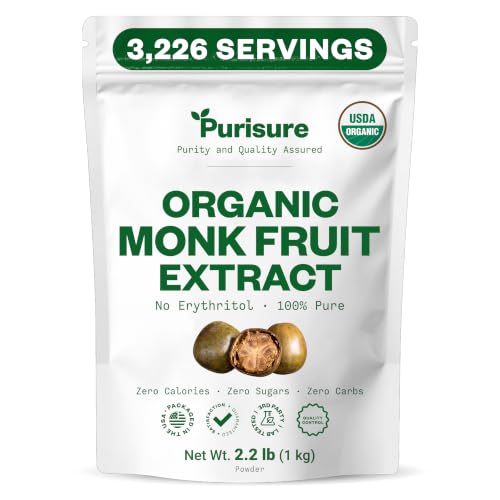 Organic Monk Fruit Extract Powder, 125g (4.4oz), No Fillers Pure USDA Organic Monk Fruit Extract Sweetener with No Aftertaste, Non-GMO, Zero Calorie & Zero Carbs, Keto & Paleo Friendly 403 Servings