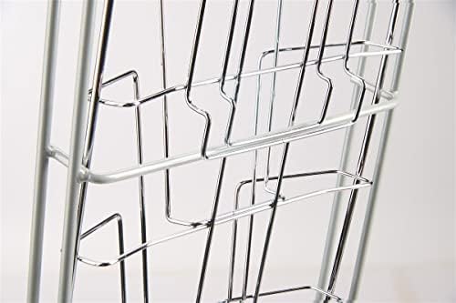 Displays2go Portable Magazine Rack, Black, 54" h Floor-standing | 10 Pockets for 8.5x11 Catalogs, Carry Bag Included, Tiered Design, Steel, NCYBRCHBLK