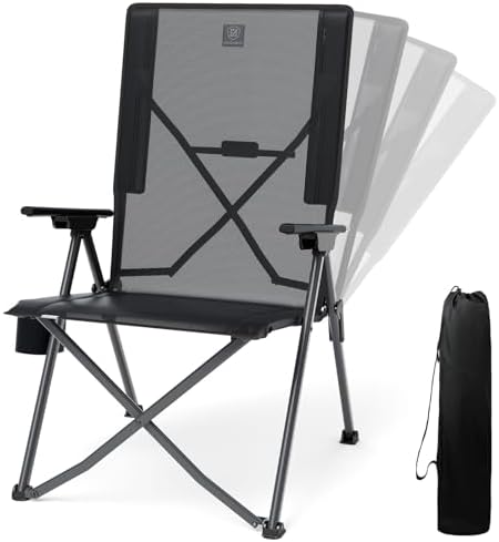 EVER ADVANCED Reclining Camping Chairs for Adult Supports 350lbs Mesh Black | Lightweight, Folding Recliner with Adjustable Back