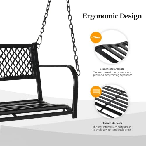 VINGLI Heavy Duty Metal Porch Swing, 660 LBS Outdoor Swing Bench, Curved