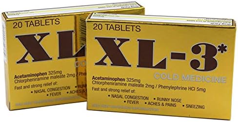 XL-3 Cold and Flu, Temporary Relieves Nasal Congestion, Fever, Aches and Pains, Non-Drowsy, 2-Pack of 20 Tablets Each