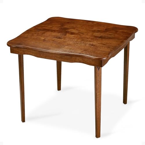 Stakmore Stylish Durable Versatile Square Folding Table, Cherry | Solid Wood Scalloped Edge Compact Traditional Card Table for Home Use