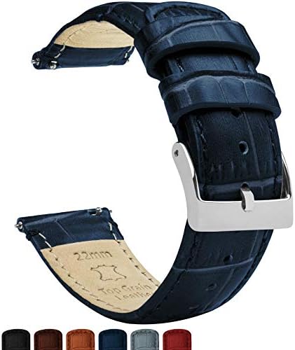 BARTON WATCH BANDS, 20mm Navy Blue - Long - Alligator Grain - Quick Release Leather Watch Bands