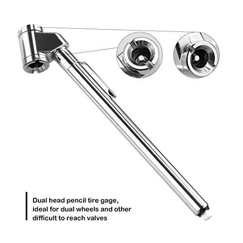 CZC AUTO Pencil Tire Pressure Gauge, Dual Head, 10-120PSI, Silver, 2 Pack