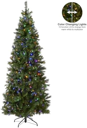 National Tree Company 7.5ft Pre-Lit Lehigh Valley Pine Slim Christmas Tree | 450 LED Lights, 1, 105 Tips, 10 Light Functions, Foot Pedal
