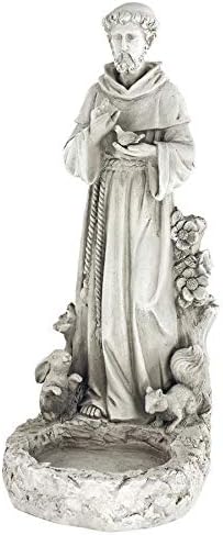 Design Toscano Francis of Assisi Blessing Religious Garden Decor Statue with Bird Bath Feeder, 19 inches Tall, Cast Stone Resin, Gray Stone Finish