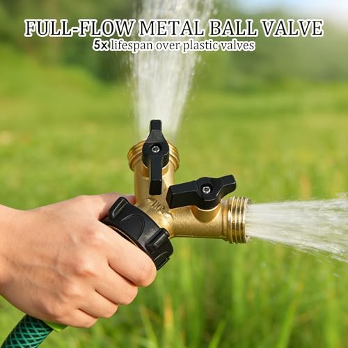 Hourleey Brass Garden Hose Splitter 2 Way, 3/4 Inch Hose Connector Tap Splitter, Hose Y Splitter