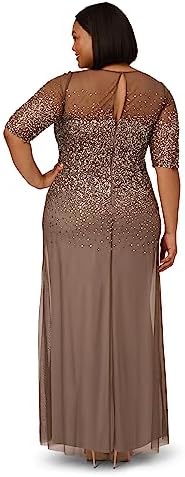 Adrianna Papell Women's Plus-Size Beaded Illusion Gown
