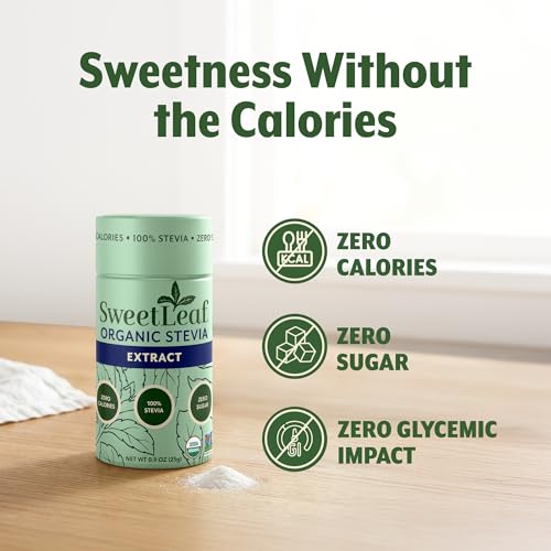 SweetLeaf Organic Pure Stevia Powder Shaker Jar, Sugar Free- 0.9 Oz, 1 Pack | Zero Calorie Sweetener No Erythritol, Stevia Leaf Extract, Natural Sugar Substitute for Coffee & Baking