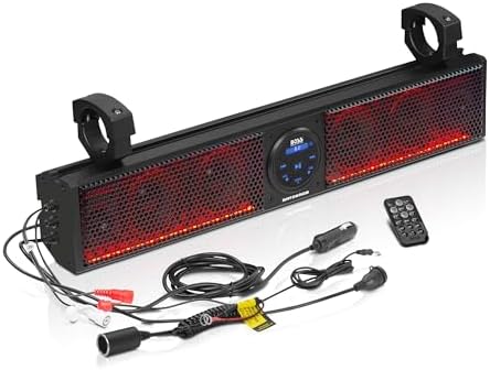 BOSS Audio Systems BRT26RGB IPX5 Weatherproof Bluetooth ATV Sound Bar - 26 Inches Wide, 4 inch Speakers, Tweeters, Amplified, Multicolor Illumination