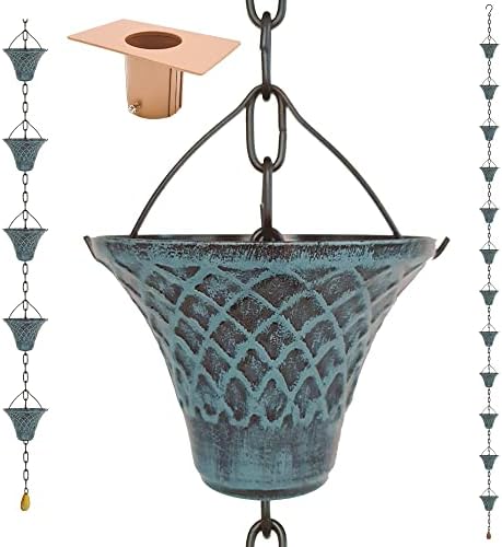 8.5FT Bell Iron Rain Chain for Gutters and Rain Barrel+Adapter, Blue