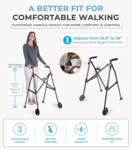 Stander Wonder Walker with 5-inch Wheels, Lightweight Folding Walker for Adults, Seniors, and Elderly, Collapsible Travel Walker