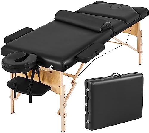 Yaheetech Massage Table Portable Height Adjustable Lash Bed 28in Wide Black
