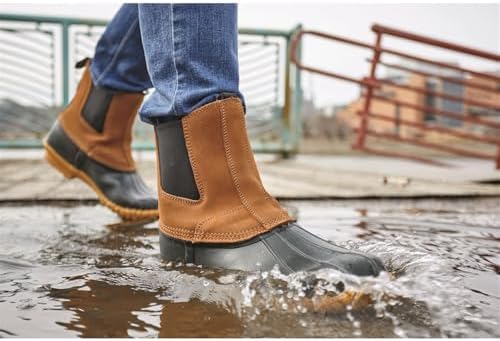 Guide Gear Men’s Pull On Insulated Leather Duck Boots Waterproof Rain Shoes, 400 Gram