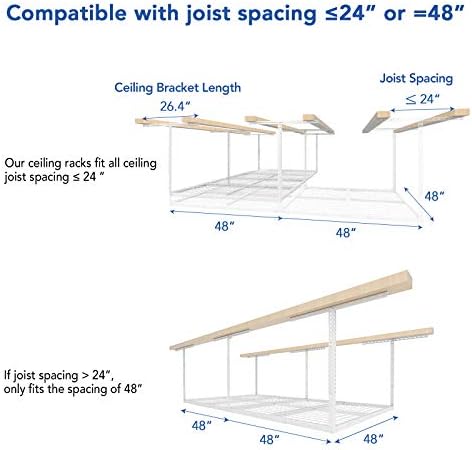 FLEXIMOUNTS 4x8 Overhead Garage Storage Rack with Hooks, Black