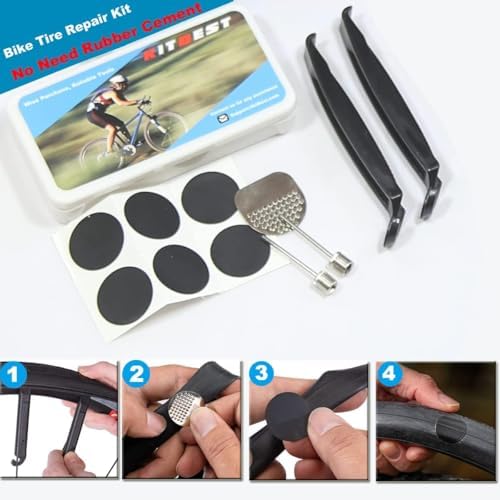 Bike Repair Bag with Tire Pump and Portable Bicycle Kit for Camping Travel | All in One Tool kit, 16 in 1 Bike Multitool, Bike Glueless Patches, Bicycle Tire Repair Kit, Fits Mountain & Road Bike