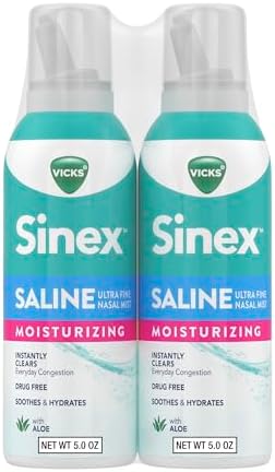 Vicks Sinex Saline Moisturizing Nasal Spray, with Aloe, Drug Free Ultra Fine Mist, Clear Everyday Sinus Congestion Fast