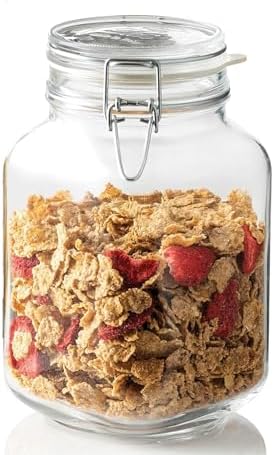 Bormioli Rocco Fido Glass Jar with Airtight Clamp Lid, 67.75 Oz - Clear | Italian Glass Fermentation Jar for Kombucha, Kimchi, Pickles & Sauerkraut