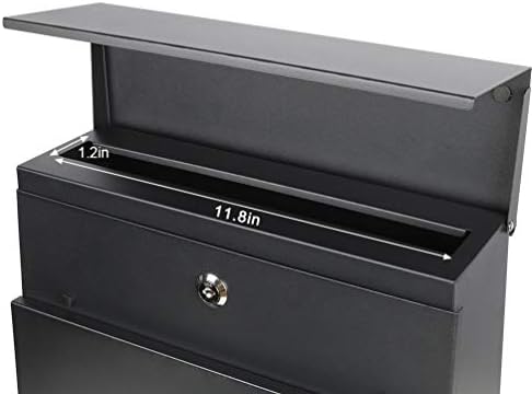 Decaller Large Capacity Mailbox with Key Lock, Wall Mount Metal Mail Box with Newspaper Compartment for Outside, 14.4" x 13" x 4.2", 938 Black