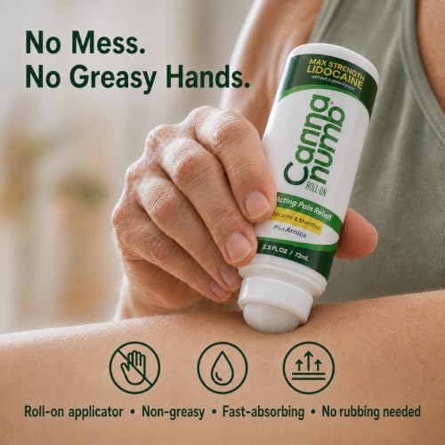 Pain Relief Roll On Topical Analgesic for Adults with Lidocaine – Fast Acting Relief for Knee Pain, Neck
