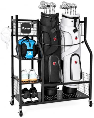 PLKOW Golf Bag Storage Garage Organizer, Extra Large Size Golf Bag Storage Stand and Golf Equipment Rack for Garage,Shed, Basement