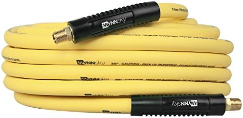 3/8" Hybrid Air Hose 50ft 1/4" MNPT Air Compressor Hose Heavy Duty Lightweight Hybrid and Bend Restrictor Fittings