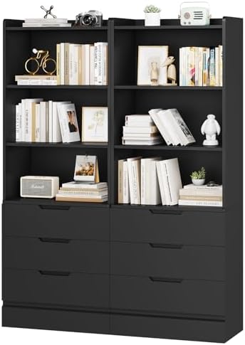 DICTAC 73.23'' Tall Storage Cabinet Bookcase with 3 Drawers and 3-Tier Open Shelves Wooden Bookshelf Kitchen Pantry Storage Organizer Cabinets for Living Room, Study, Kitchen,Bathroom,White