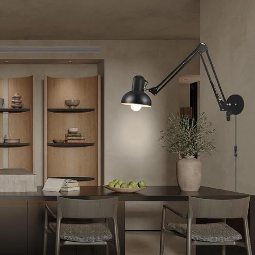 Black Industrial Swing Arm Wall Light Nordic Adjustable Long Arm Wall Sconces Lamp Metal Double-arms Folding Architect Work Wall Mount Lighting for