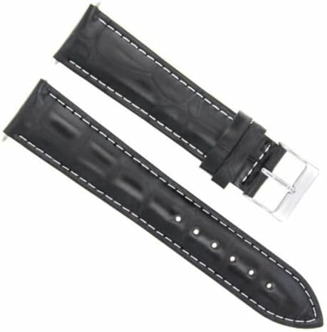 Ewatchparts 19mm Black With White Stitching Leather Watch Band Replacement Watch Strap Silver Buckle Compatible With Invicta Russian