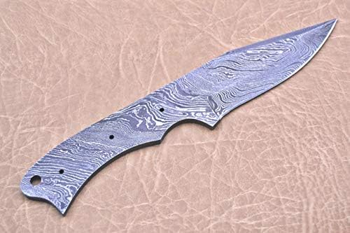 Damascus Steel Blank Blade, 8 inches Long Hand Forged Pocket Knife with 3 Pin Hole & an Inserting Hole Space 4 inches Cutting Edge