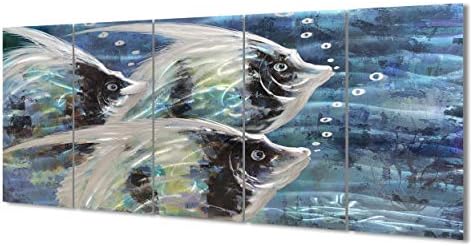 Yihui Arts Handcrafted 3D Metal Wall Art - Ocean Wave Sculpture, 5 - Panel Aluminum Decor for Living Room, Bedroom & Office