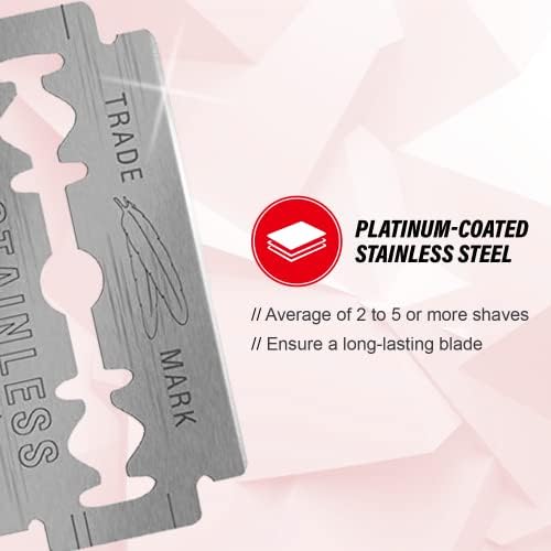 Feather Double Edge Safety Razor Blades - Platinum Coated Hi-Stainless Steel Razor Blades - Fits Most Safety Razors - Super Sharp for Close Shaves