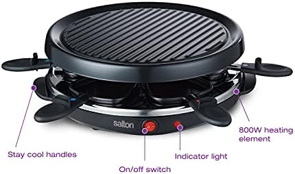 Party Grill & Raclette by Salton | 6-Person Smokeless Indoor Grill | Non-Stick Grill Plate