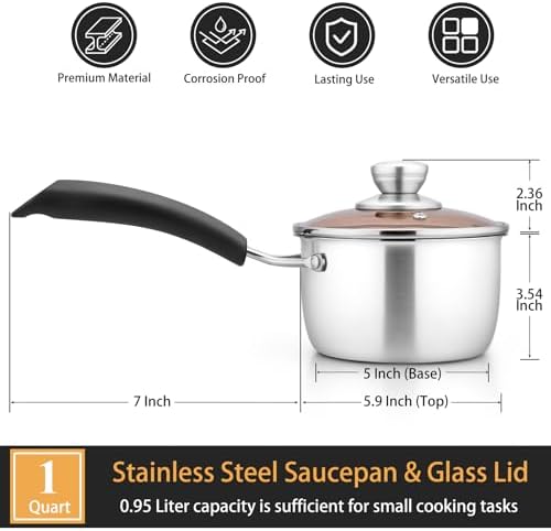 P&P CHEF 1 Quart Sauce Pan With Lid, Small Pot Saucepan, 1 Pc